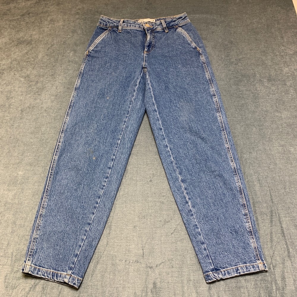 Zara Grupo Inditex Tapered Leg Jeans Womens 2 27/28 Blue Denim Stretch Mid Rise